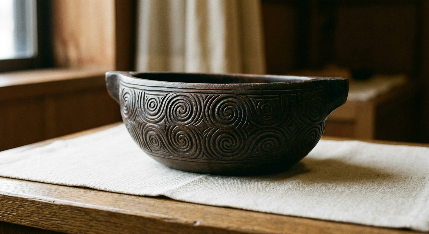 Pieza de madera tallada con patrones tradicionales ainu, los pueblos ainu: los habitantes originarios del norte