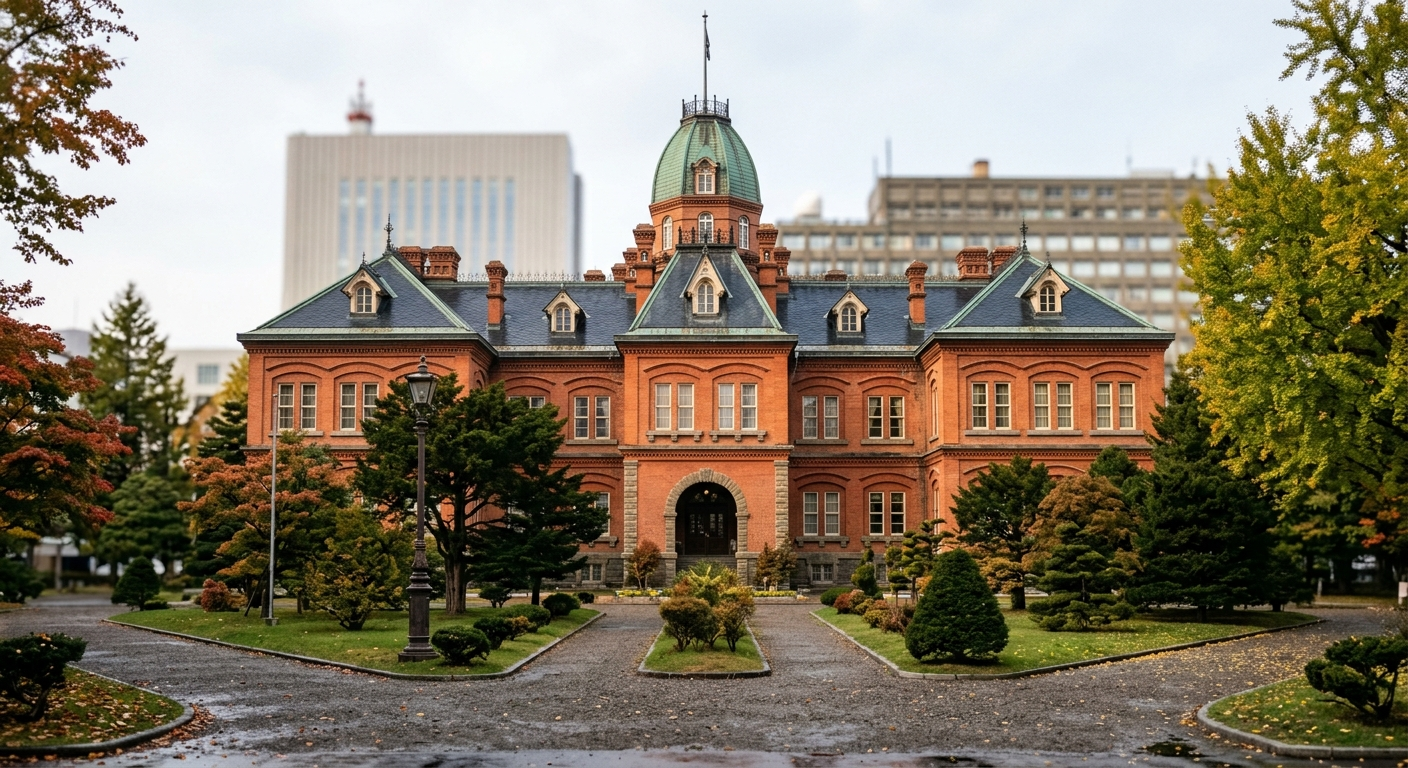 Edificio histórico de ladrillo rojo de la era Meiji en Hokkaidō, 150 años de un nuevo Japón