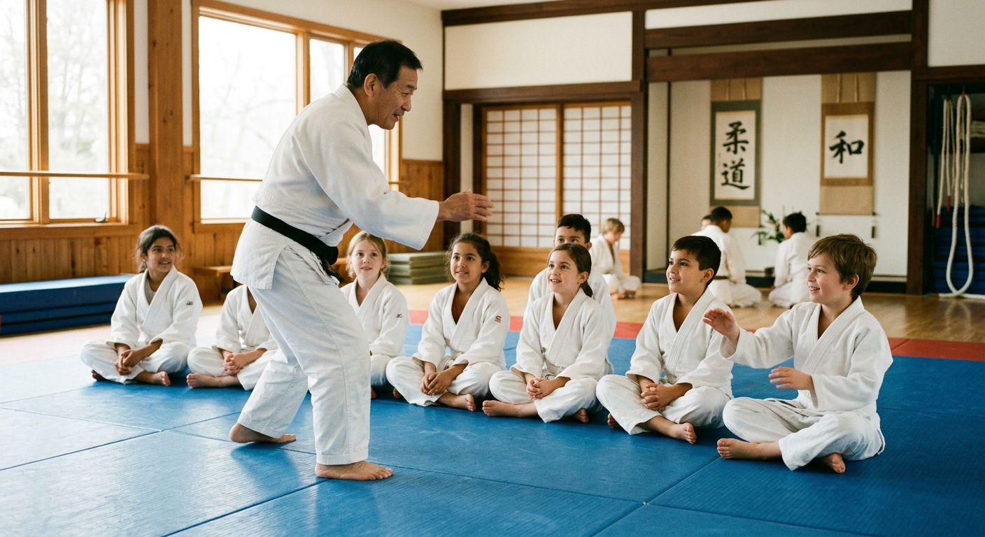 Principiantes hispanohablantes aprendiendo lo básico en un dojo con un instructor, cómo empezar en el mundo hispanohablante