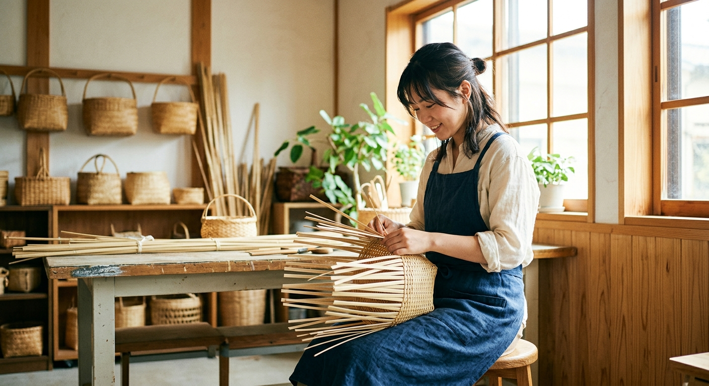 Joven artesano japonés trabajando con energía renovada en un oficio tradicional, nuevos vientos de cambio
