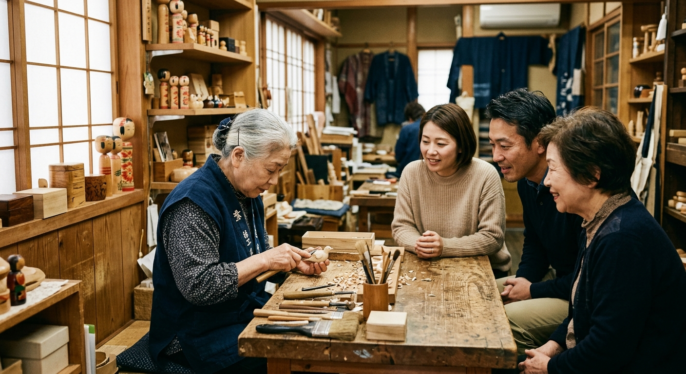 Visitantes observando la demostración de un artesano en su taller, el turismo y el ecosistema del oficio