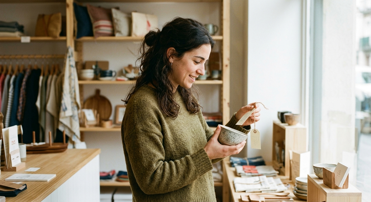 Joven hispanohablante apreciando una pieza artesanal japonesa en una tienda, qué podemos hacer como individuos