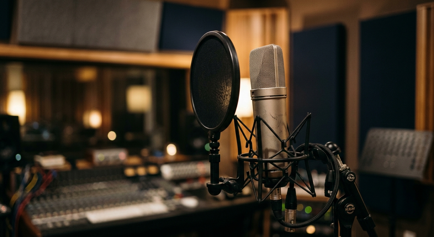 Micrófono profesional de estudio de grabación con filtro anti-pop