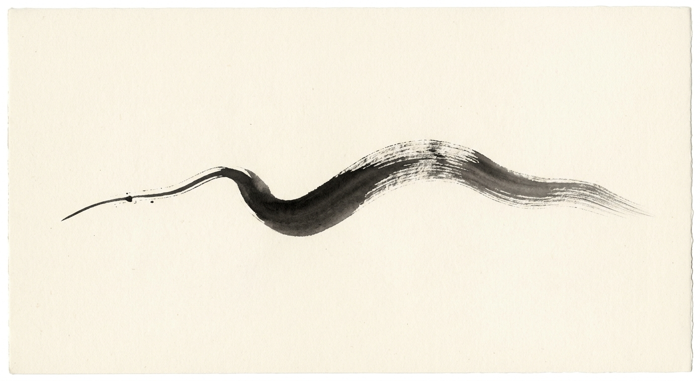 Ilustración minimalista de un trazo de pincel que revela el carácter humano, ji wa hito nari