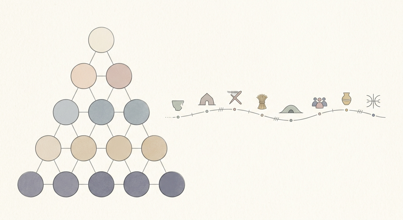 Ilustración minimalista de una estructura organizativa y línea de tiempo, la yakuza: organización e historia