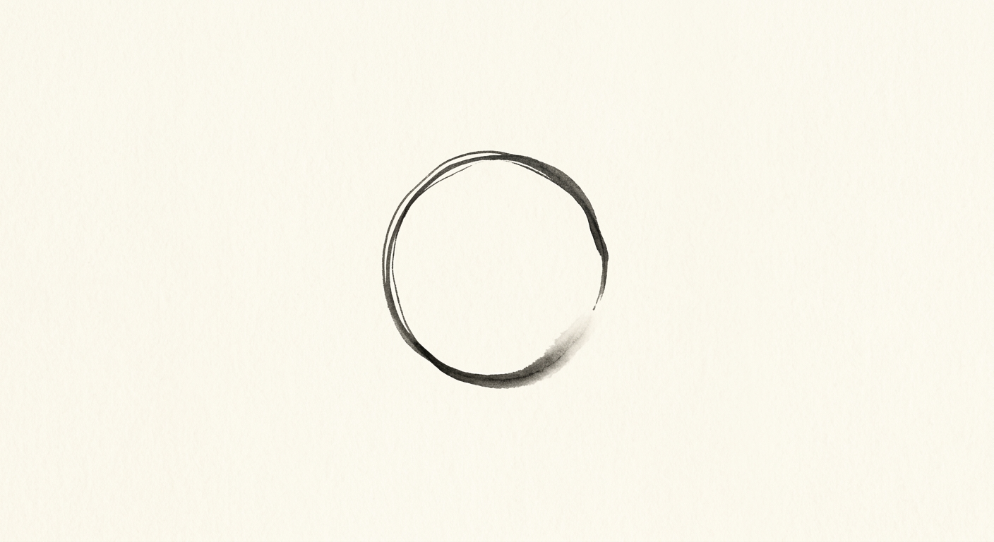 Ilustración minimalista de un círculo ensō zen pintado de un solo trazo, qué es el zen: una revolución dentro del budismo