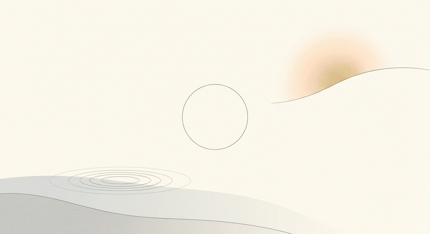 Ilustración minimalista con motivos del vacío, la mente quieta y el despertar, los conceptos centrales del zen
